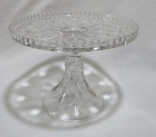 Vintage Pressed Glass Pedestal Cake Stand Starburst Pattern MCM 9" in diameter