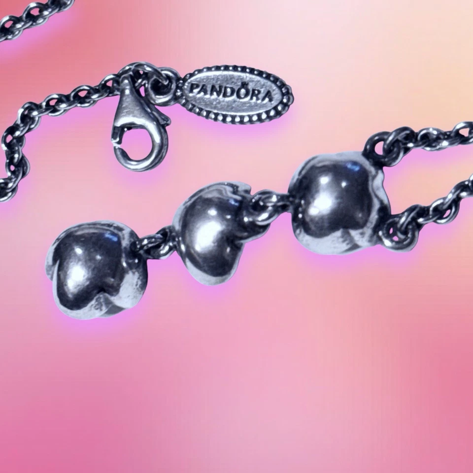 Collar Pandora Retirado Raro Plata Esterlina .925 3 Deseos Perla Gris 18" Foto 3 de 3