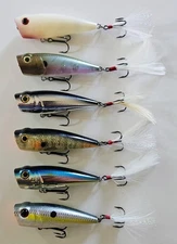(6) H2O Xpress TWP Topwater Poppers 1/4 oz 2-1/2" 6 Colors In Set Pre-Owned 