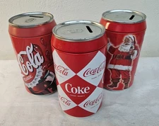 Lot of 3 BIG Coca-Cola Coke Can Coin Banks Novelty Decor 4" x 8" Oversized