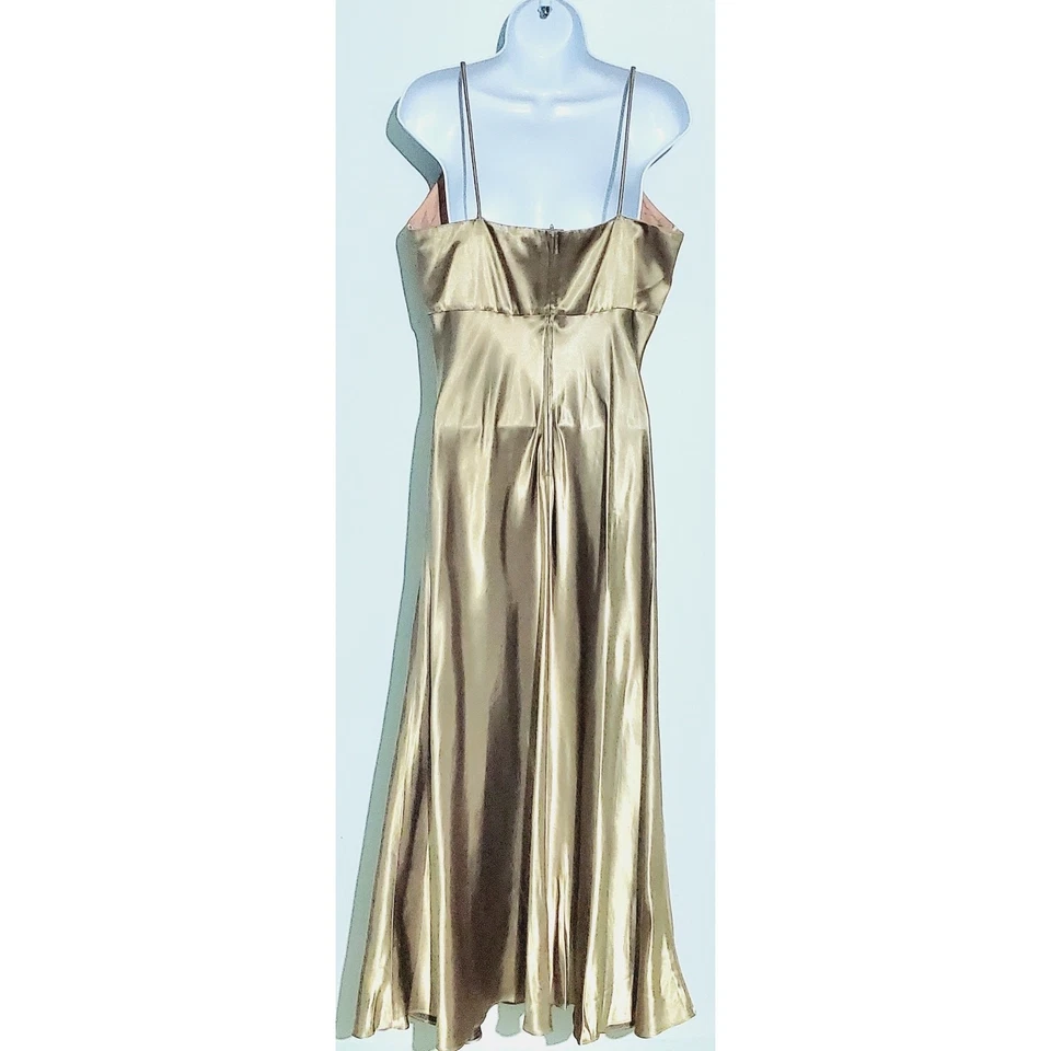 Vestido sin mangas vintage de satén dorado Hampton Nites para mujer talla 14 glamuroso vacaciones Foto 2 de 4