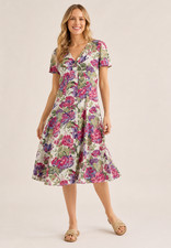Vintage Cottagecore Garden Party Dress 7/8 White Floral Brandywine Creek Womens