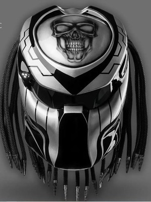 CHOPPER STYLE PREDATOR MOTORRADHELM CUSTOM SILVER SKULL DOT & ECE ZERTIFIZIERT