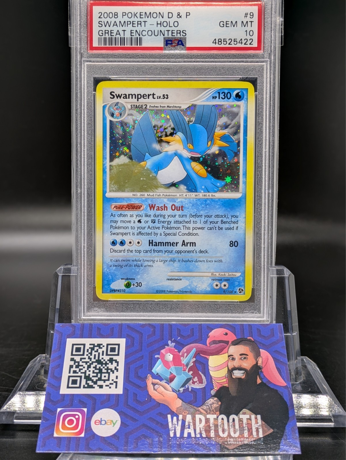 Swampert 9/106 Holo Pokemon Great Encounters 2008 Card Graded PSA 10