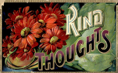 VINTAGE KIND THOUGHTS FLOWERS EMBOSSED TOPICAL GREETINGS POSTCARD GERMANY