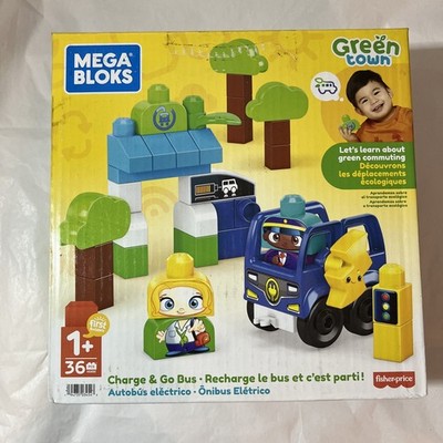 Mega BLOKS Fisher-Price Toddler Building Blocks Green Town Charge & Go Bus
