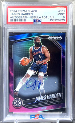 ( 1/1 ) James Harden 2024-25 Prizm Black Base Auto Nebula One Of One Clippers