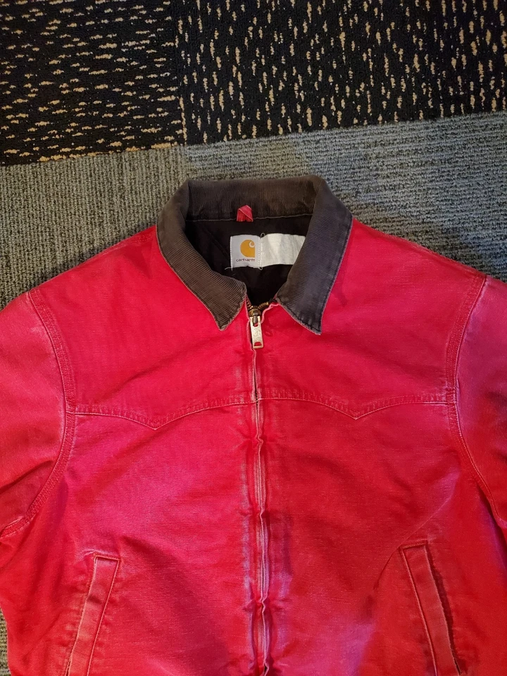 Chaqueta Carhartt Santa Fe roja usada de colección acolchada forrada abrigo de granero talla grande/XL Foto 3 de 4
