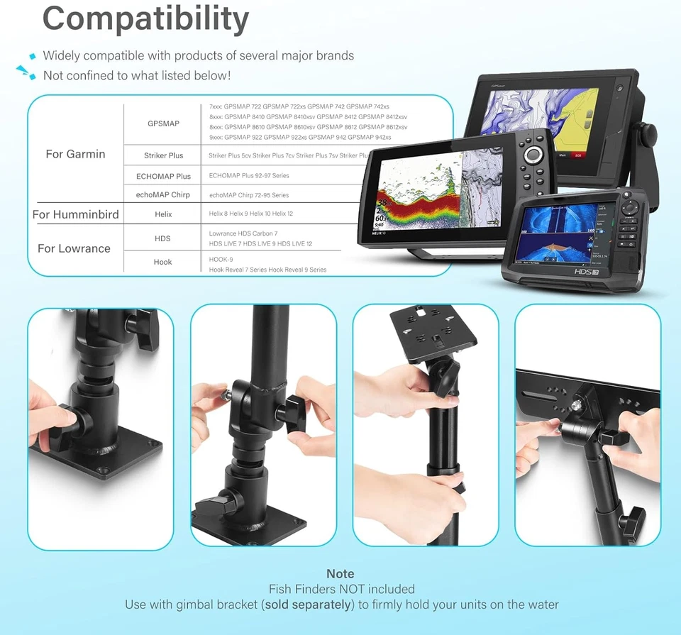 for Garmin, Lowrance, Humminbird Marine Electronic Monitor Mount 350° 18–24 In - Image 3 of 4