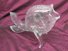 BLENKO Vintage Mid Century clear crackle glass fish vase 12"