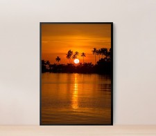 Sunset Beach Sea Water Coconut Palm Tree Poster Premium Quality Choose your Size
