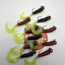 10 Pack 1/16 Oz Crappie Jigs, Curly Tail Jigs; (red, Black And Chartreuse)