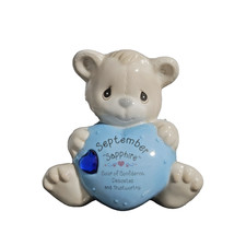 Precious Moments September Sapphire Birthstone Bear Piggy Bank 1997 Ceramic