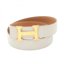 Auth Hermes Constance H Belt Leather White Brown Luxury Designer Genuine