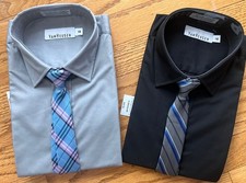 NWT - Van Heusen Boys Dress Shirt Button Down Size 18 Grey  Black Size 16 w/tie
