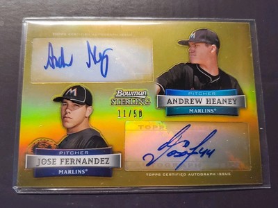2012 Bowman Sterling Jose Fernandez, Heaney Dual Auto Gold #'d 11/50, Card#DA-HF