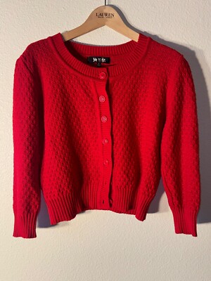 Sweater Ye Mak Ye Mak Women's Cardigan Size Large Red Knit Button