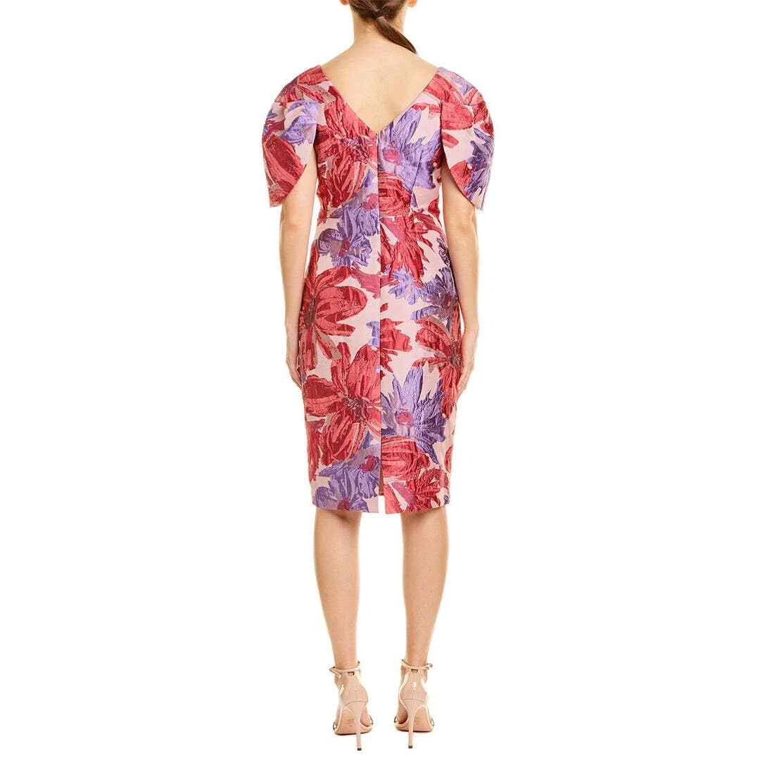 New Alton Gray 8 Floral Jacquard Cocktail Sheath Dress Tulip