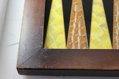 Vintage Butterfly Wing Backgammon Board Wood Frame Glass Top 17.5" **Condition - Picture 9 of 17
