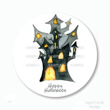 30 Haunted House Halloween Scrapbook Stickers 1.5" Round Envelope Seals Labels