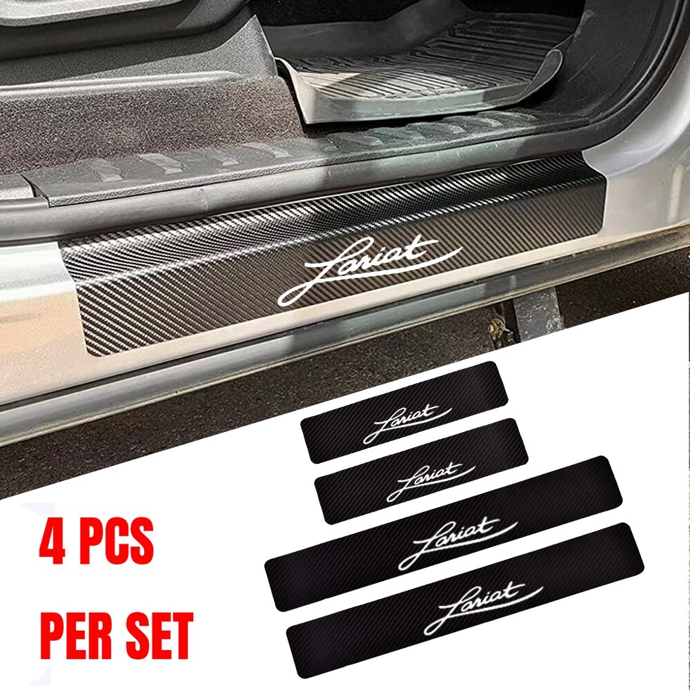 4 Pcs Carbon Fiber Leather Door Sill Guards for Ford F250 Lariat Truck