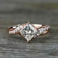 2CT Princess Cut Lab-Created Diamond Solitaire Wedding Ring 14k Rose Gold Plated