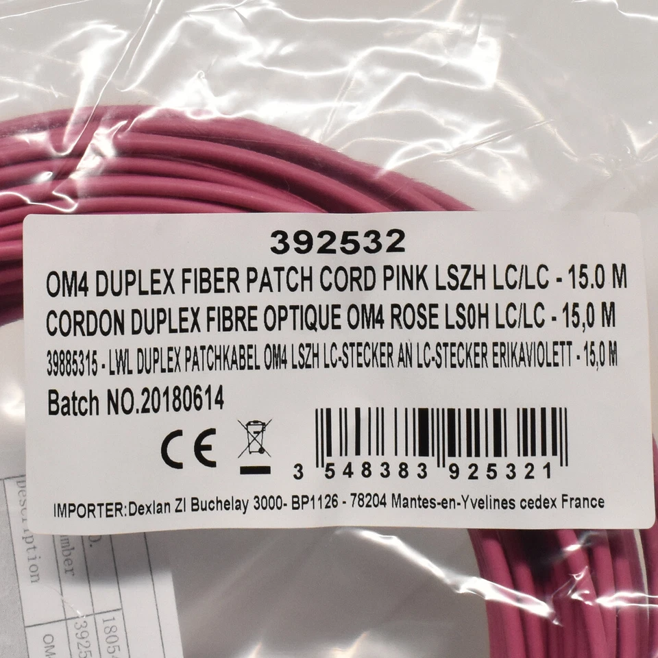 10 x Corning OM4 Duplex FIBER Patch Cord Pink LSZH LC/LC-15m NEU NEW - Bild 4 von 4