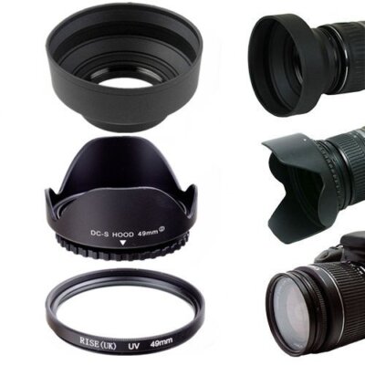 49MM Lens Hoods & UV Filter Lens Protector Kit for Sony A3000 NEX-5 NEX-7 18-55