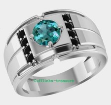 Natural Blue topaz CZ Gemstones with 925 Sterling Silver Ring For Men's C651