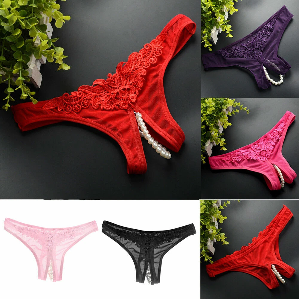 Women Sexy Pearl Lace Underwear Lingerie G-String Briefs Knickers