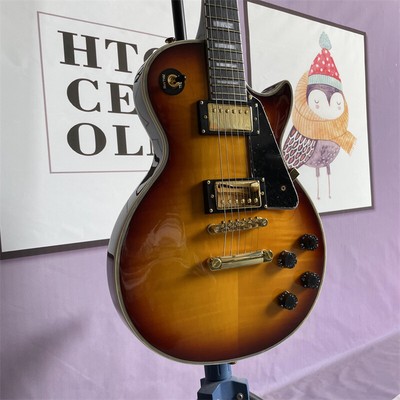 Vintage Sunburst Electric Guitar 6 String Solid Body Gold Hardware H-H Pickups