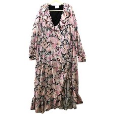 ASOS Long Sleeve Maxi Dress Size 14 Floral Chiffon Ruffle V-Neck Lined Pink