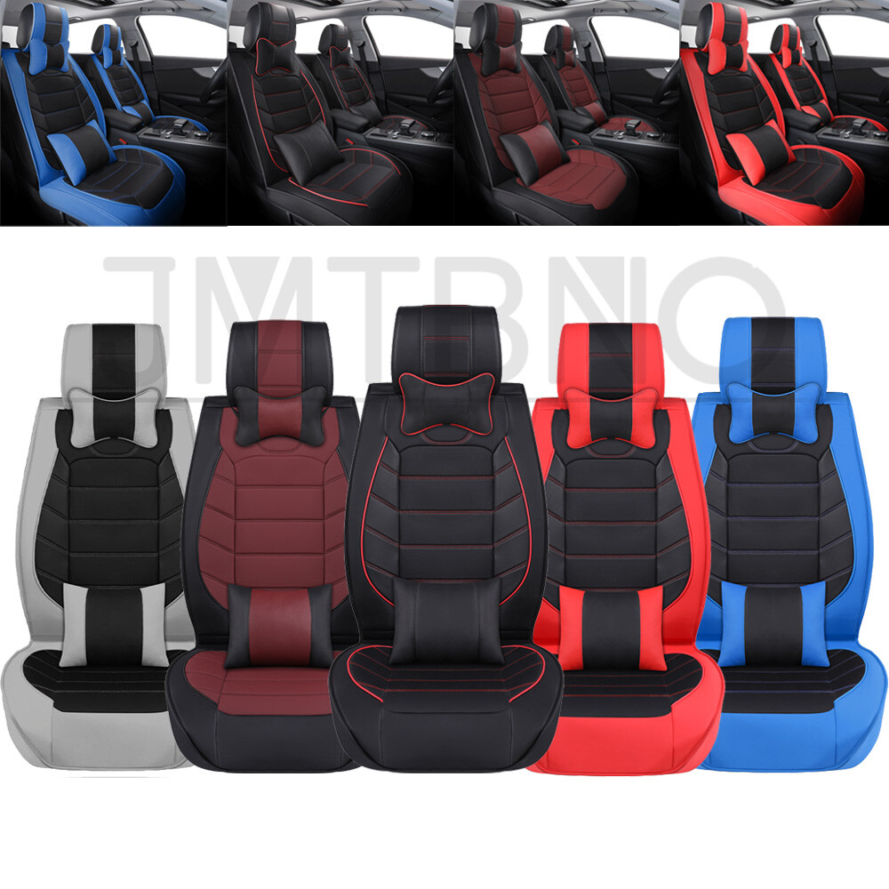 Car Seat Cover Cushions PU Leather Front Rear Full Set Universal for 5 Seats-image