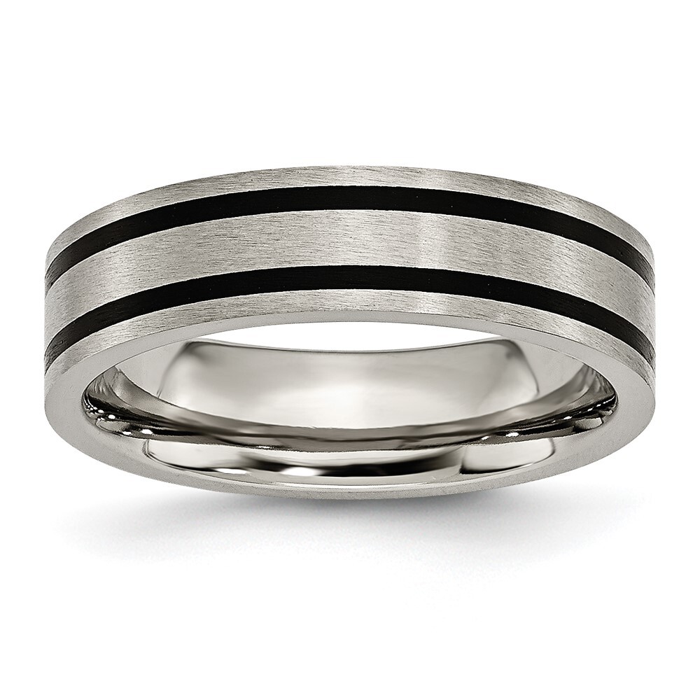 Titanium Brushed Black Enamel 6mm Flat Band Ring Size 8 for Men 3.38gm