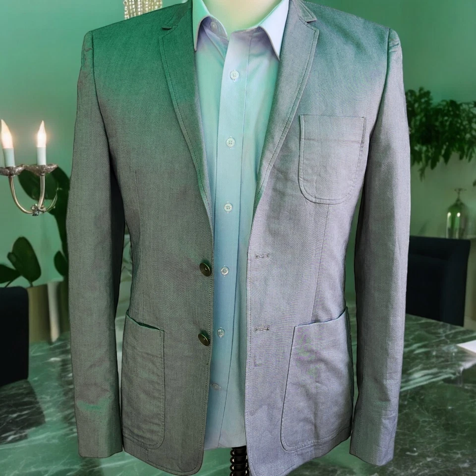 Rag & Bone Mens Blazer 40 Unstructured Working Cuff Light Blue Fish Eye - Image 4 of 4