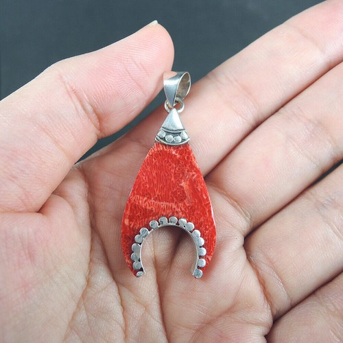 Joyería colgante de coral rojo natural lágrima pequeña de plata de ley 925,... - Imagen 4 de 6