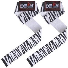 DEFY WEIGHT LIFTING STRAPS  BODYBUILDING WRIST BAR SUPPORT COTTON PAIR ZEBRA
