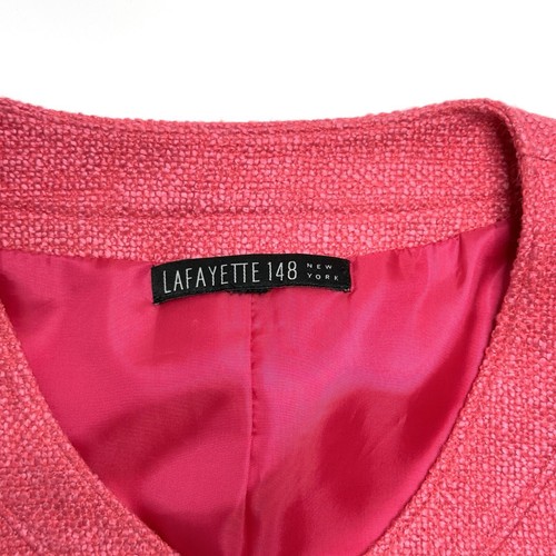 Lafayette 148 New York Hot Pink Tweed Woven Blazer Jacket Snaps Rolled Size 8/10 - Picture 9 of 10