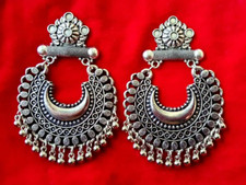 Indian Bollywood Pakistani Silver Plated Earrings Oxidized Chandbali Traditional