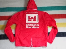 VTG 70s 80s US Corp Engineers Emergency Red Zip Nylon Windbreaker Jacket L EUC