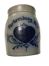 Vtg 1996 ROWE Pottery Salt Glazed Crock Heart  5.5" West Virginia Parkersburg