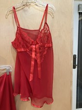 Vtg Red Nylon Kickernick USA Pants And Sheer Unbranded Matching Negligee Top M