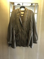 FREE PEOPLE Womens Olive Green Utility Cargo Jacket Distressed Drawstring SZ S