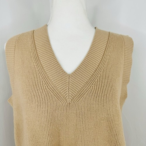 Sportsgirl Tan Knit Vest Size S M Oversized V Neck Capsule Wardrobe Old Money - Picture 2 of 10