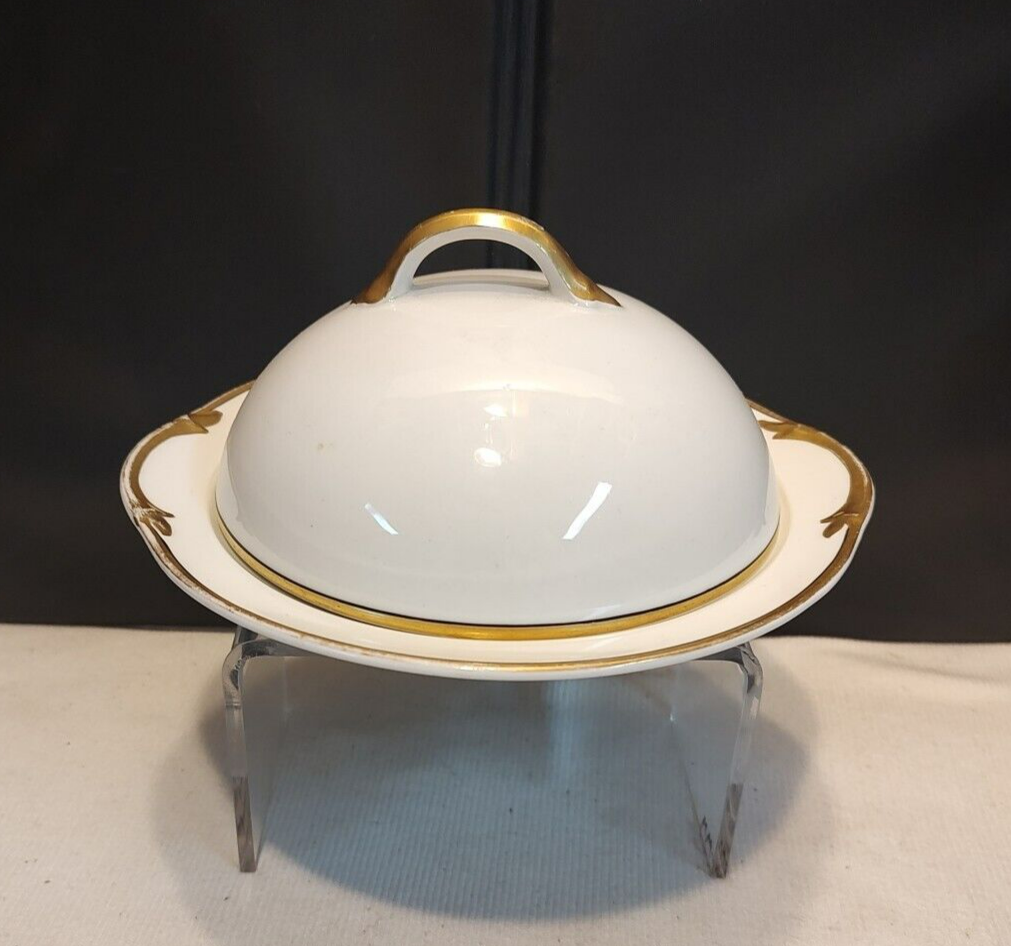 HTF! Antique Johnson Brothers England Covered Butter Dish w/ Insert White  Gold