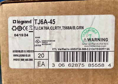 Legrand TJ6A-45 GREEN  TracJack Clarity T568A/B 8 Pos Jacks CAT6A -New box (20)