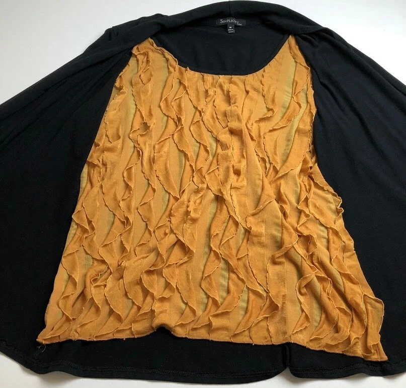 Blusa Simplicity Azul Para Mujer Mediana M Negra Naranja Manga 3/4 Elástica Top Trabajo Foto 3 de 4