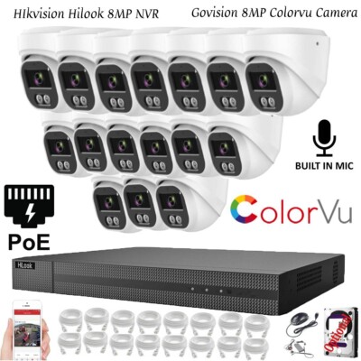 HIKVISION COLORVU POE CCTV SYSTEM IP UHD 8MP NVR 4K 8MP COLORVU AUDIO CAMERA KIT
