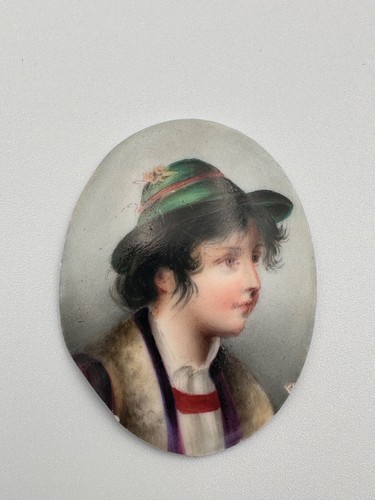 Ancienne miniature peinte portrait d'enfant tyrol tyrolien costume Limoges