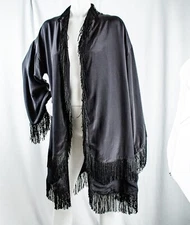 WINTER KALE New Black Solid Silk Women Fringe Cape Shawl Size M